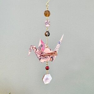 Origami Ornament #2388 - Medium Crane in Neutral Colors